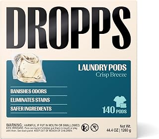 Dropps Odor & Stain Laundry Detergent Pods, Crisp Breeze (140 Count) - Powerful Laundry Pods | Complete Clean Laundry Soap | Fights Odors & Stains | Clean Ingredients | Plastic Free Packaging