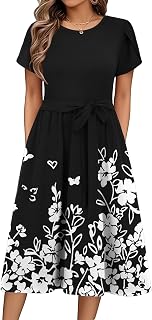 Zeagoo Summer Dress for Women Short Sleeves Dresses Round Midi