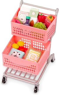 Our Generation Doll Grocery Cart, Supermarket Play Shopping Cart, Pink | Double basket 18-inch doll shopping cart with turning front wheels, pretend play food accessories, bright pink, 3+ Years