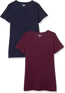 Amazon Essentials Camiseta de Manga Corta con Cuello Redondo y Corte Recto Mujer, Paquetes Múltiples