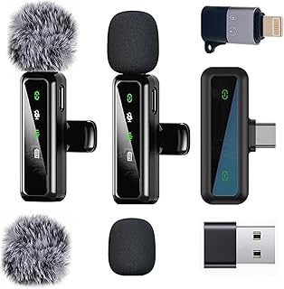 Microfono Lavalier Wireless per iPhone Android iPad, mini microfono, microfono wireless per la registrazione video, streaming, Podcast, Vlogging, Youtube, Tiktok,Trasmissioni dal Vivo, Interviste