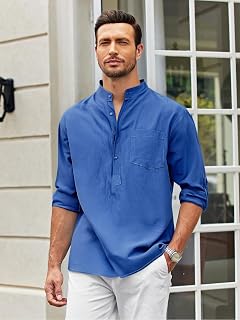 Button Down Shirt Men Casual Long Sleeve Linen Shirt Summer Beach Shirt Hawaiian Holiday T-Shirt