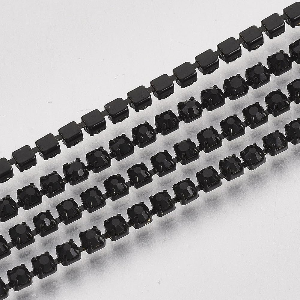 KISSITTY 3mm Rhinestone Chain 10 Yards Black Color SS12 Crystal Trim Cup Chains 