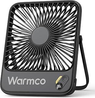 Warmco D3 10000mAh Portable Travel Fan, 7-inch Wide, 10-24H Battery Life | Ultra-Slim, Quiet Operation, Battery Powered Fan with Digital Display for Sleeping, Camping, Office, Cruise Essentials