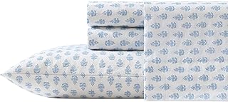 Laura Ashley - King Size Sheets, Cotton Percale Bedding Set, Lightweight & Breathable Bedding Set for Home Decor (Francesca Blue, King)