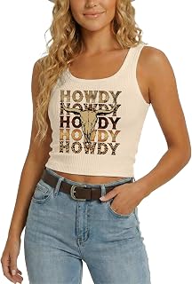 YHHR Women's Western Cowgirl Country Concert Crop Sleeveless Tank Tops