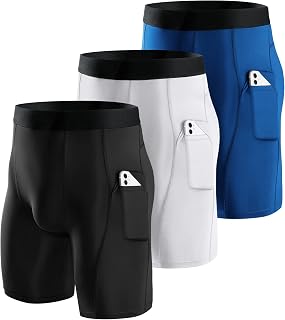 Niksa 3 Pieces Running Tights Men Short Shorts Basic Compression Men Shorts Workout with Cell Phone Pocket Quick Dry Breathable Shorts