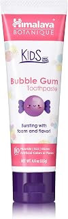 Himalaya Botanique Kids Toothpaste with Xylitol, Bubble Gum Flavor - Gentle Fluoride Free Toothpaste - Vegan, Gluten Free, SLS Free, No Artificial Flavors or Colors, 4 oz