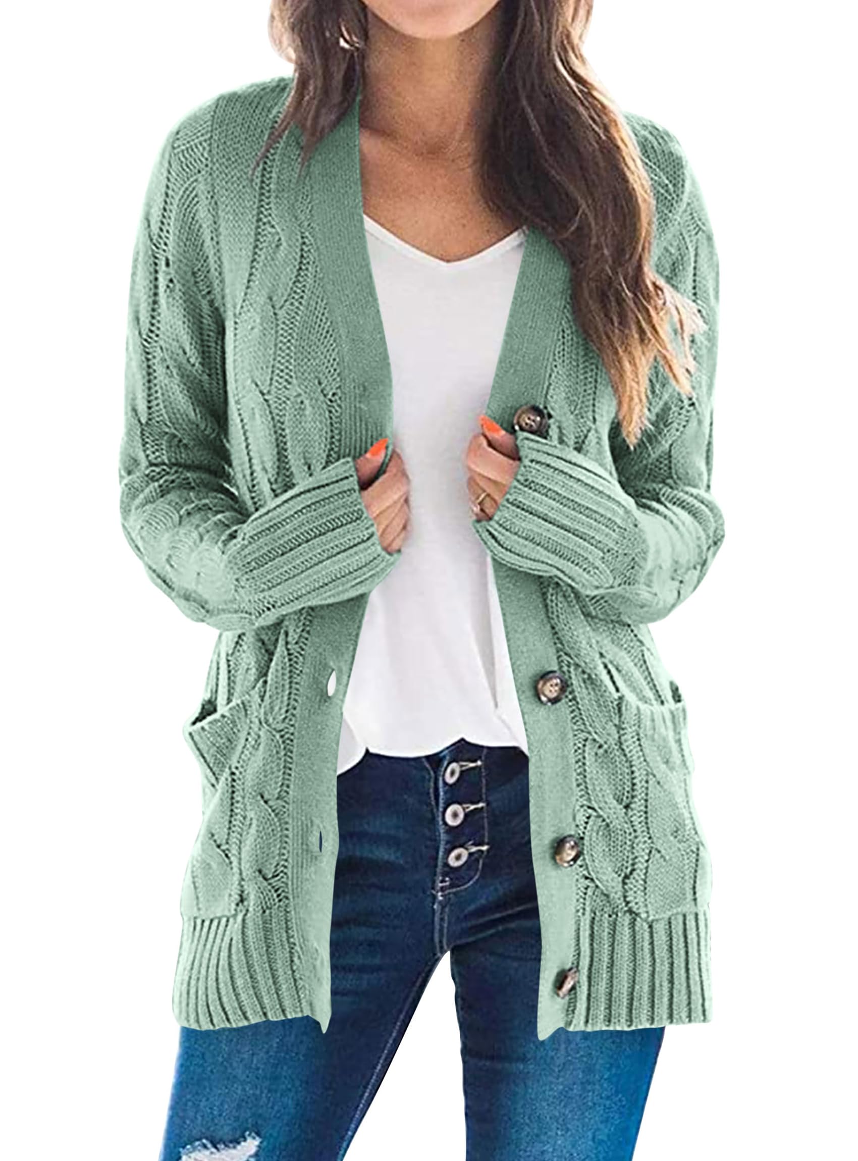 PRETTYGARDEN Women's Open Front Cardigan Pullover Fashion Button Down Cable Kint