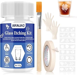 WANJAO 80g Glass Etching Kit, High Adhesion for Create a Matte Glass Effect | Frosted Glass Etching Kit Long-Lasting Creative Etch with Stencil Gloves Paper Tape for Glasses Mugs Jars Mirrors Mother Day