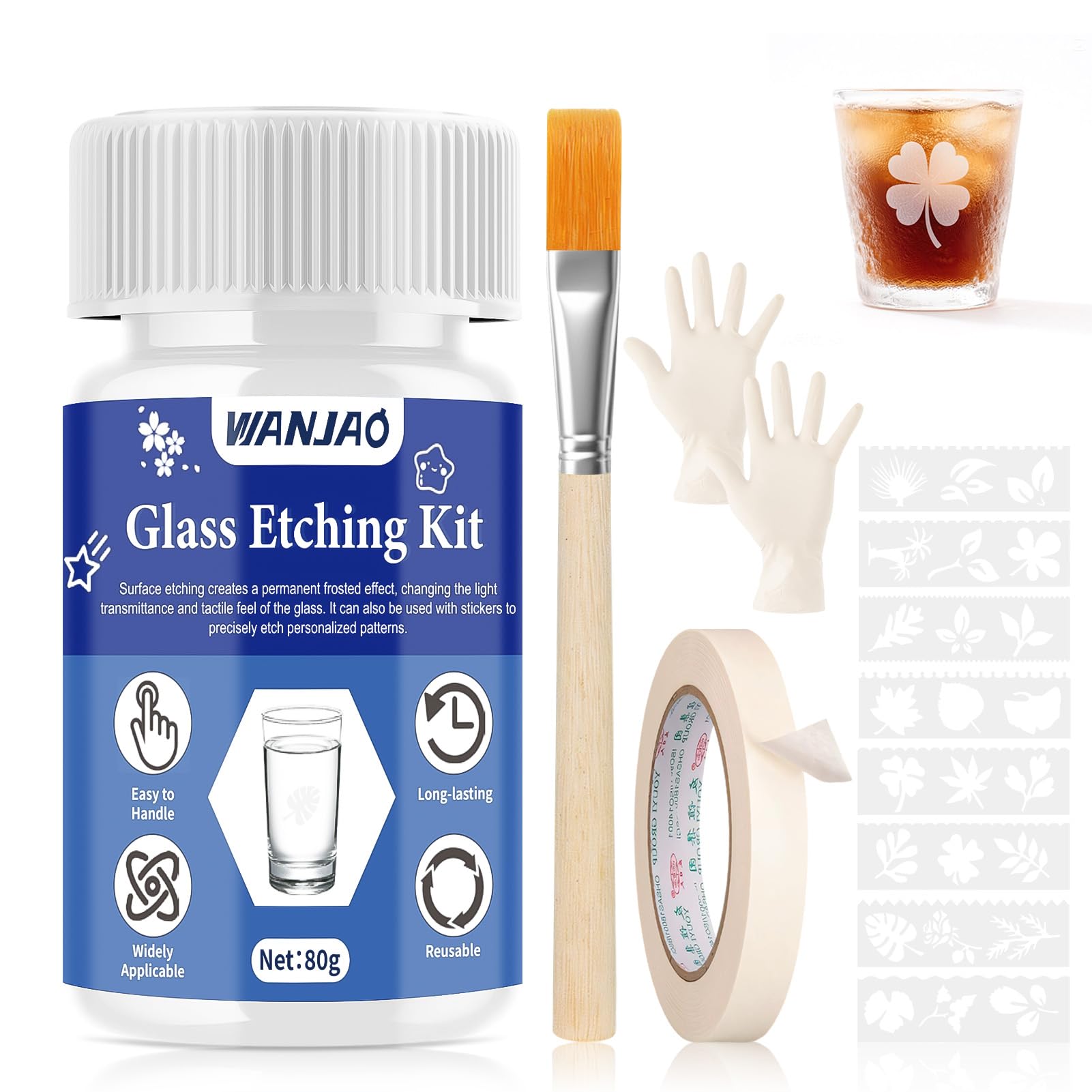 WANJAO 80g Glass Etching Kit, High Adhesion for Create a Matte Glass Effect | Fr