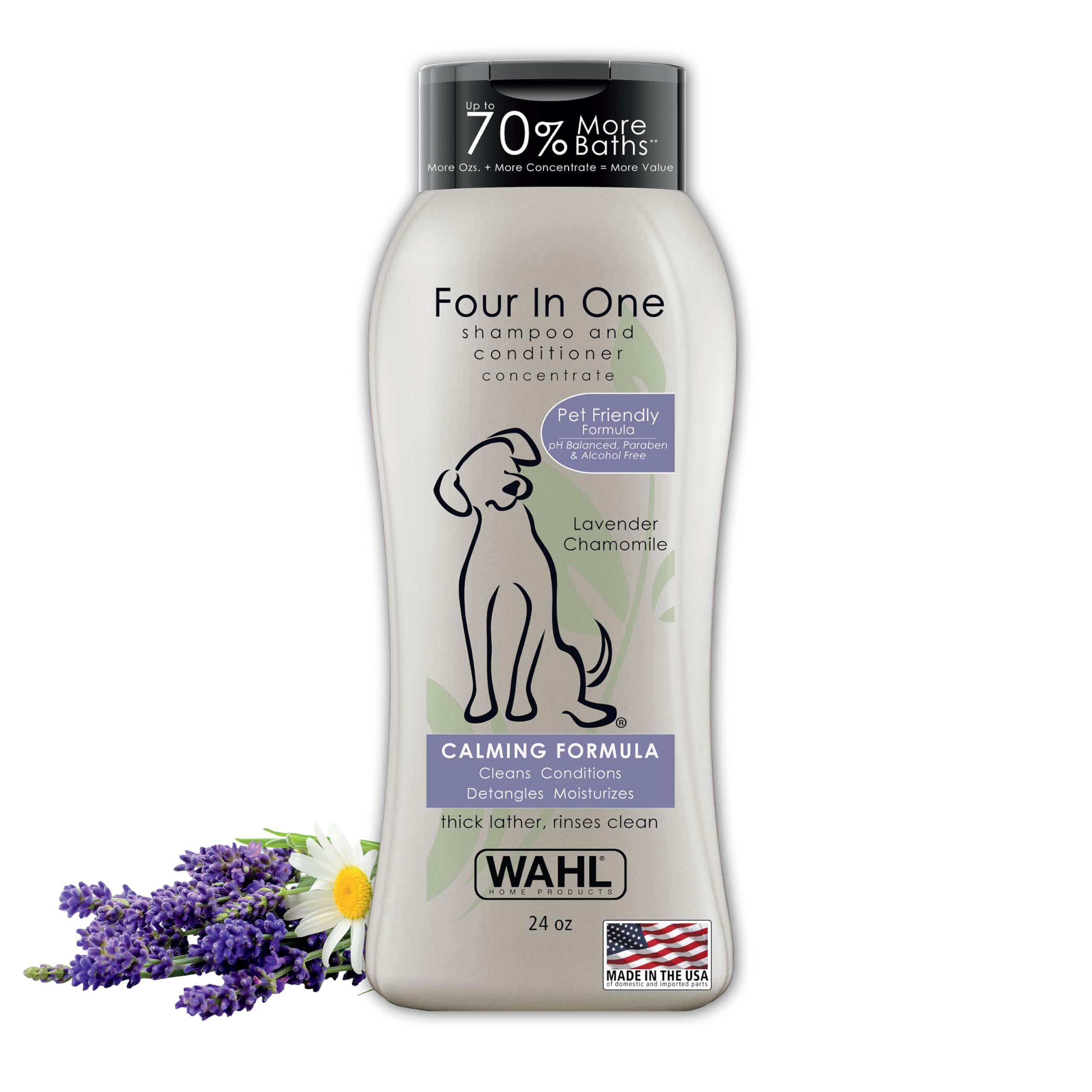 Wahl USA 4-in-1 Calming Dog Shampoo with Lavender Chamomile Scent – Cleans, Cond