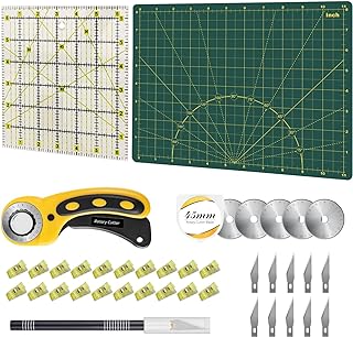 39 Pcs Rotary Cutter Set - Quilting Kit incl. 45mm Fabric Cutter, 5 Extra Rotary Blades, A4 Cutting Mat, Craft Knife Set, Quilting Ruler and Sewing Clips, Ideal for Crafting, Sewing, Patchworking