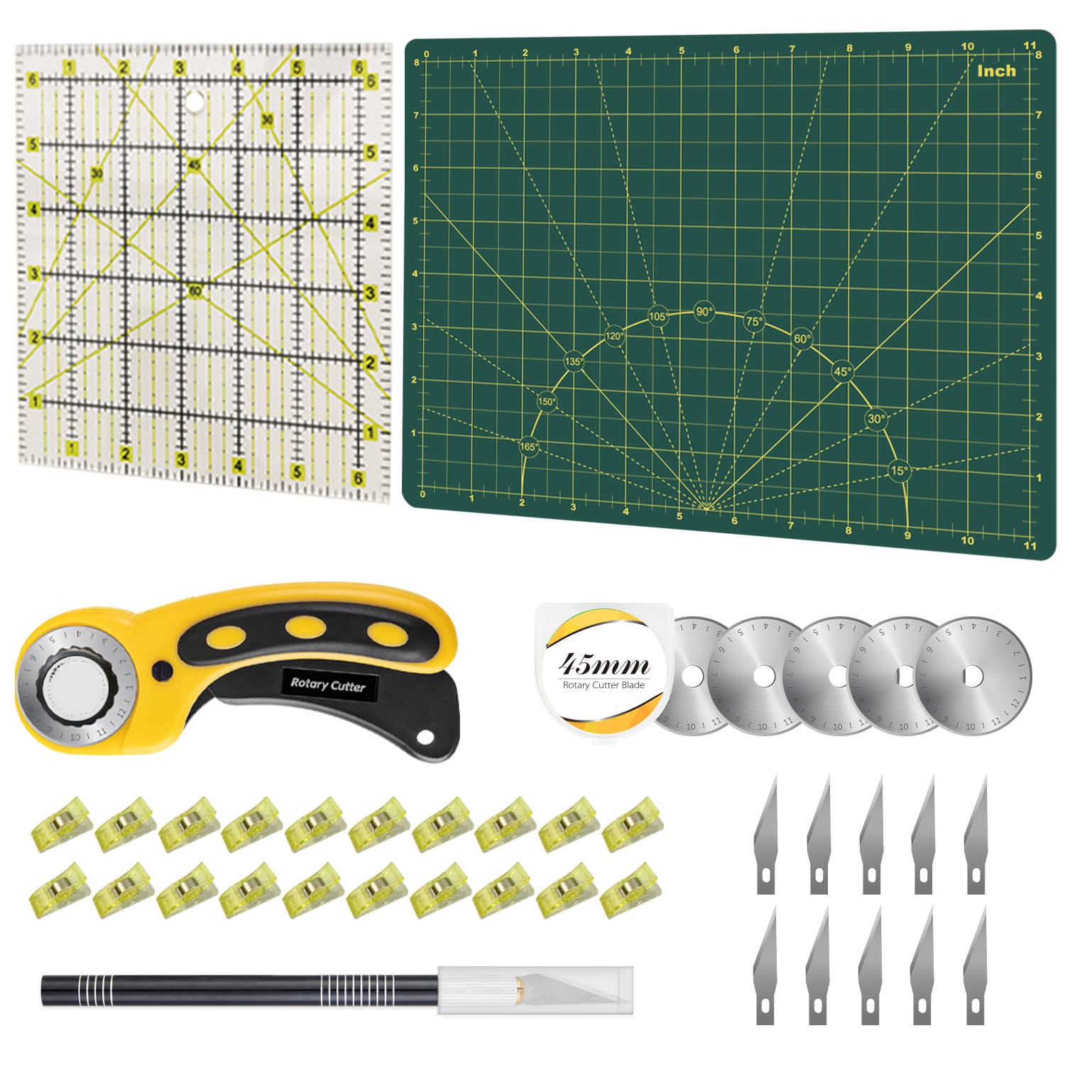 39 Pcs Rotary Cutter Set - Quilting Kit incl. 45mm Fabric Cutter, 5 Extra Rotary