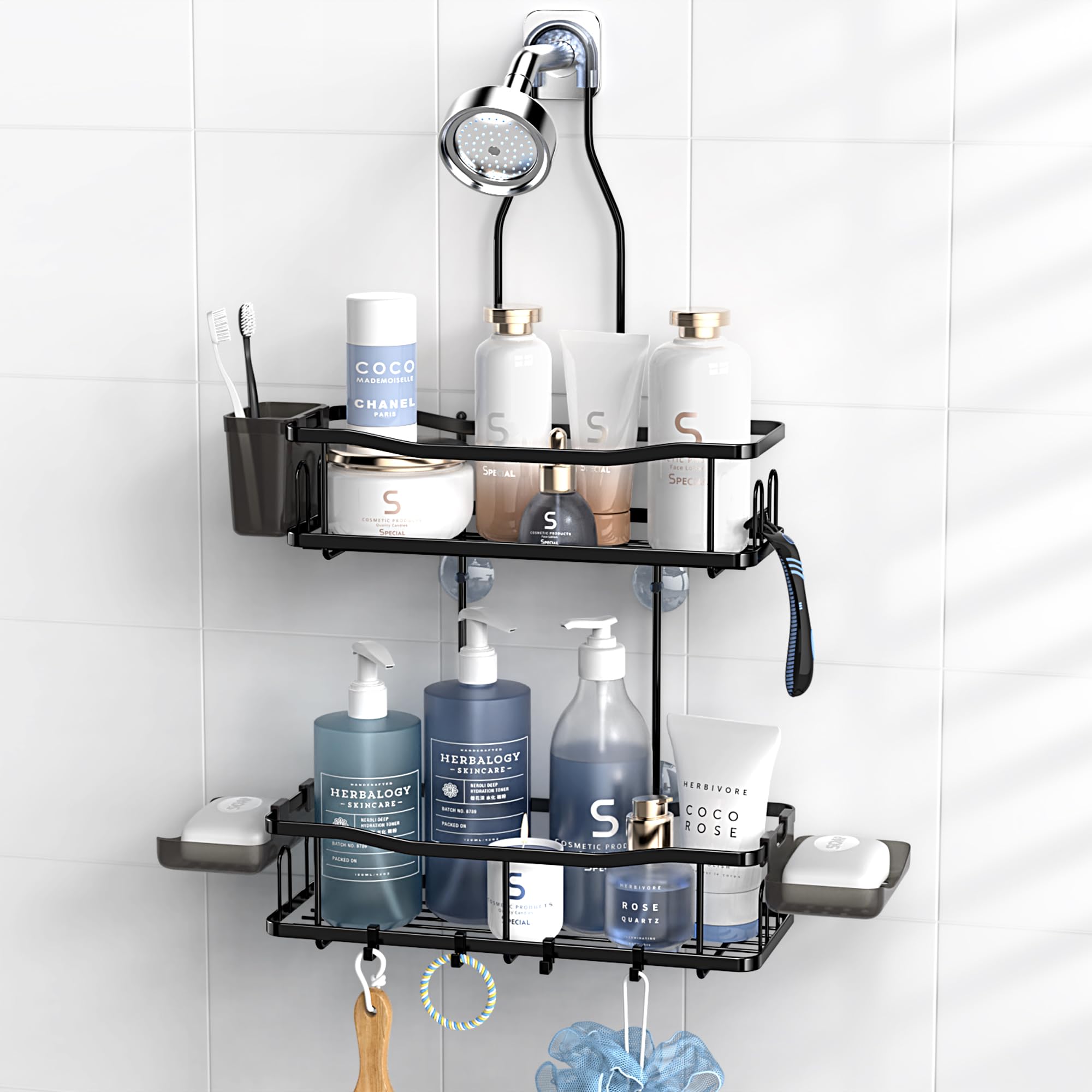 Hanging Shower Caddy Over Shower Head - No Drill Rustproof Shower Rack | Include