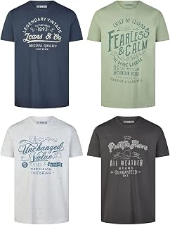 riverso RivLeon Men's Crew Neck T-Shirt Pack of 4 O-Neck Short Sleeve Print Tee Shirt 100% Cotton Regular Fit Green Blue White Grey Red Orange S M L XL 2XL 3XL 4XL 5XL