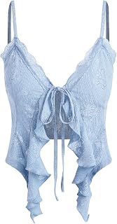 CIDER Going Out Tops for Women Y2K Tie Front Lace Cowgirl Crop Tops