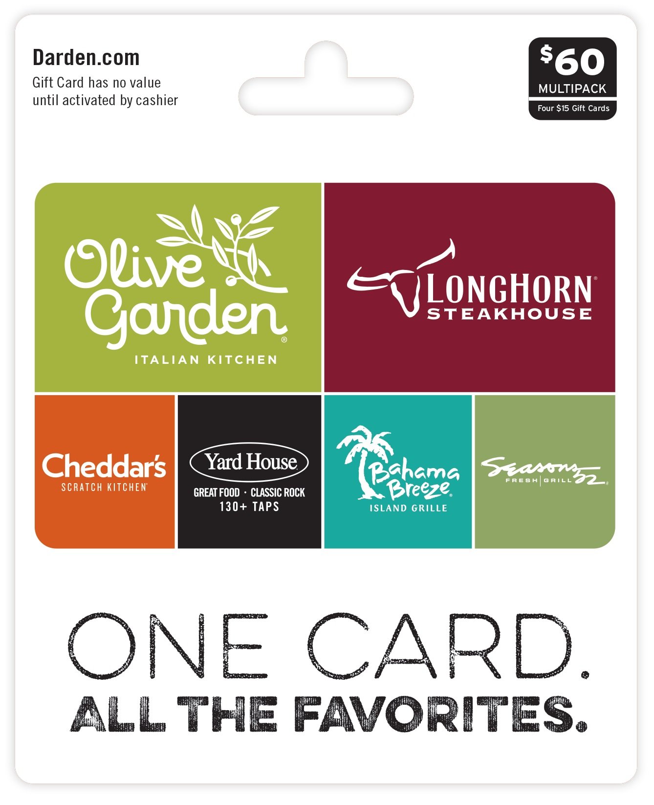 Darden Restaurants Physical Gift Card – (Multipack of $15 x 4) | Multipack of 3 