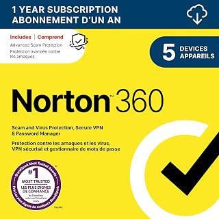 Norton 360 2026, Antivirus software for 5 Devices – Includes Advanced AI Scam Protection, VPN and PC Cloud Backup [Download]
