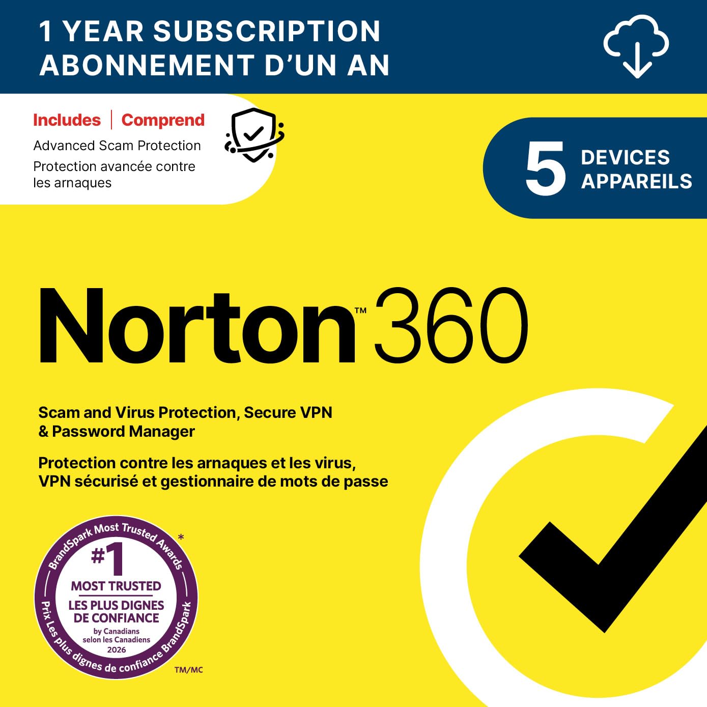 Norton 360 2026, Antivirus software for 5 Devices – Includes Advanced AI Scam Pr