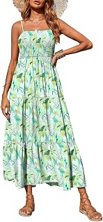 PRETTYGARDEN Women's Summer Maxi Dress 2026 Spaghetti Strap Sundresses | Boho Dress, Sleeveless, Smocked, Flowy Tiered A Line Long Dress, Beach Vacation, Party, Wedding Guest