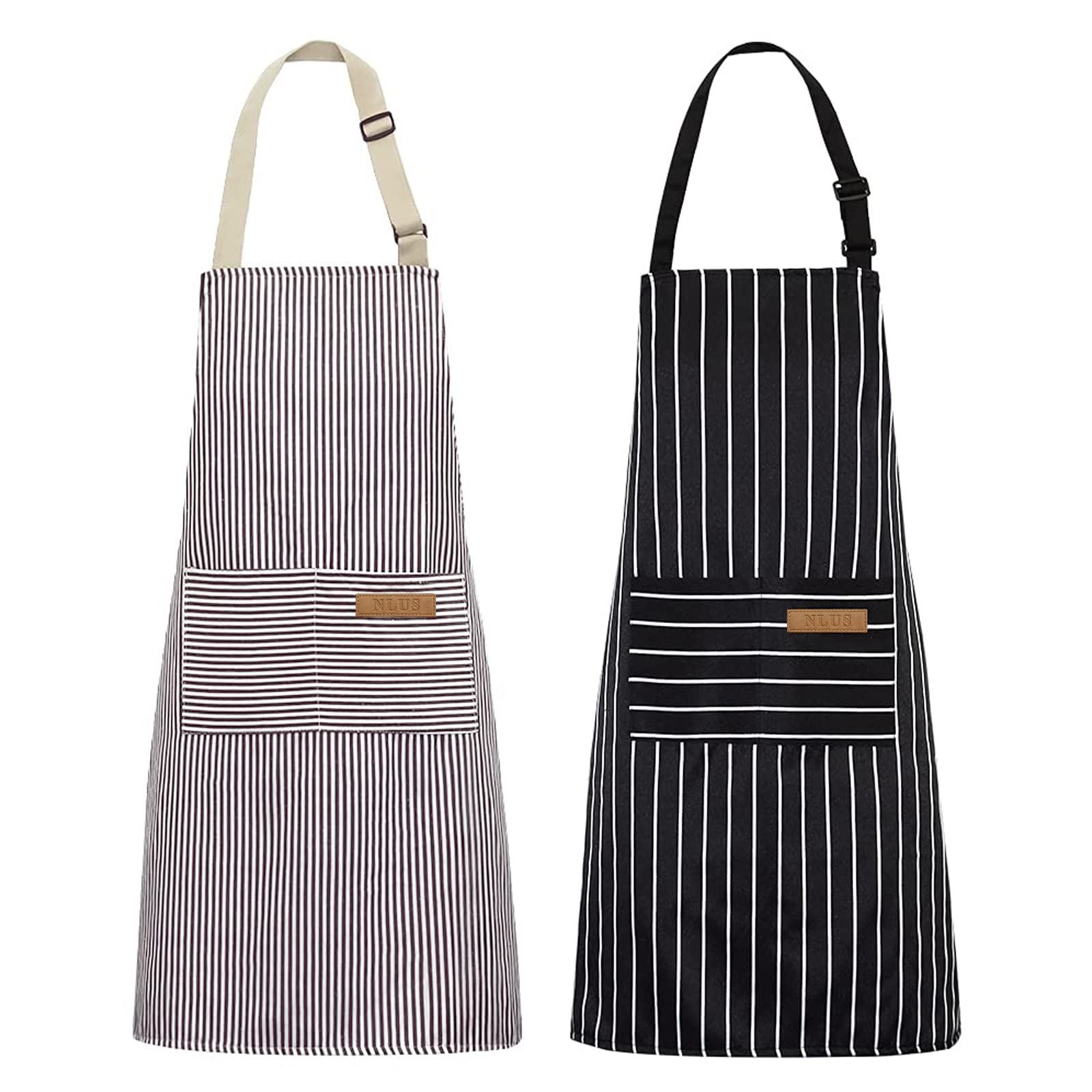 NLUS 2 Pack Kitchen Cooking Aprons, Adjustable Bib Soft Chef Apron with 2 Pocket