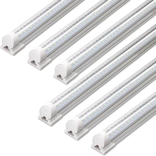 Barrina T8 LED Shop Lights 4FT, 40W 5500LM 5000K, High Output Tube, 6 Packs | 4 Foot for Garage Workshop and Workbench, Daylight White, Easy Ceiling Mount, Linkable to 6, Aluminum V Shape Clear Cover