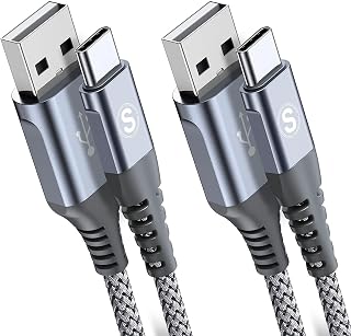 USB C Cable [2 Pieces, 2 Metres] Type C Fast Charging Cable for iPhone 15 Plus Pro Max, Samsung Galaxy S23/S22/S21 Flip Z3 So ny, Xiaomi, Hua Wei, Google Pixel and Other Android Devices USB-C-Grey