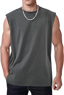 Mens Workout Tank Tops Sleeveless Tshirts Men Muscle Shirt Gym Acid Wash T-Shirt Running Beach T-Shirt Loose Fit