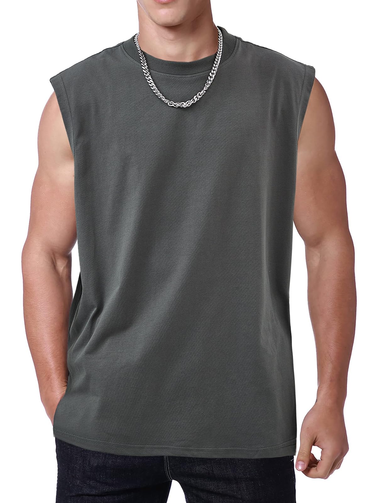 Mens Workout Tank Tops Sleeveless Tshirts Men Muscle Shirt Gym Acid Wash T-Shirt