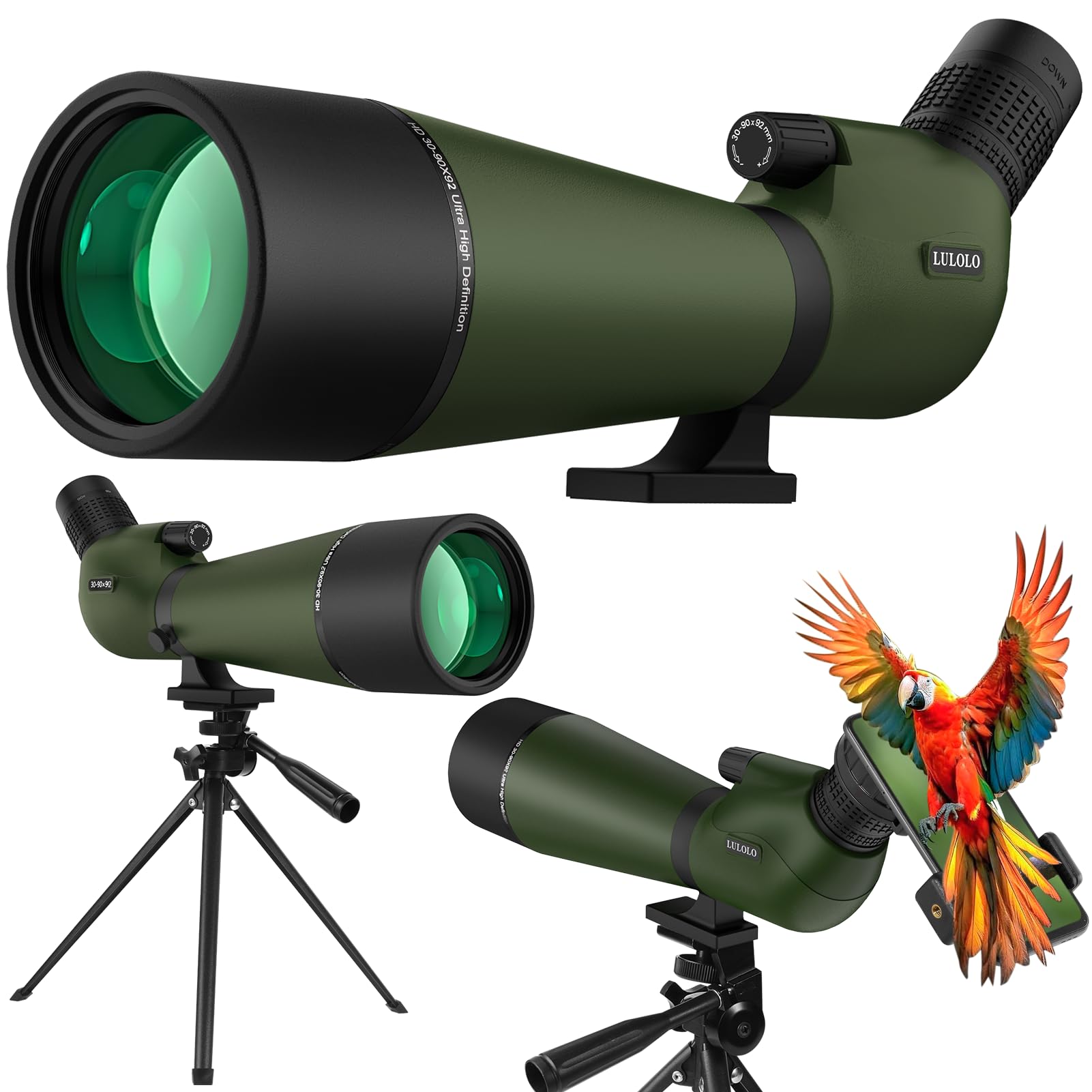 30-90x92 UHD High-Power Spotting Scope with Phone Adapter, Tripod | Bright & Sha