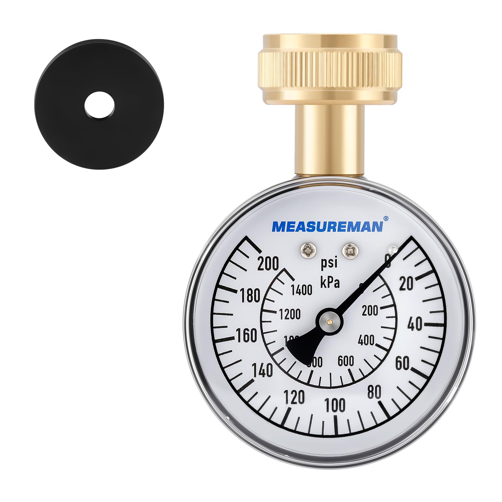 MEASUREMAN Water Pressure Gauge, 0-200 PSI Water Pressure Tester with 2-1/2 Inch