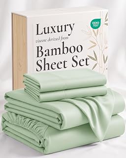 Hotel Sheets Direct 4 Piece Bed Sheet Set Queen Size, 100% Viscose Derived from Bamboo Sheets Set with 2 Pillowcases, Cooling & Breathable Luxury Bedding, Moisture-Wicking & Silky Soft, Light Green