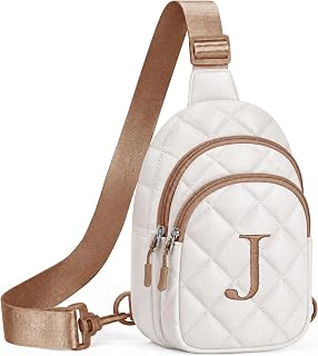 YOOLIFE Initial Sling Crossbody Bag Purse Fanny Pack for Girl Women Beige J