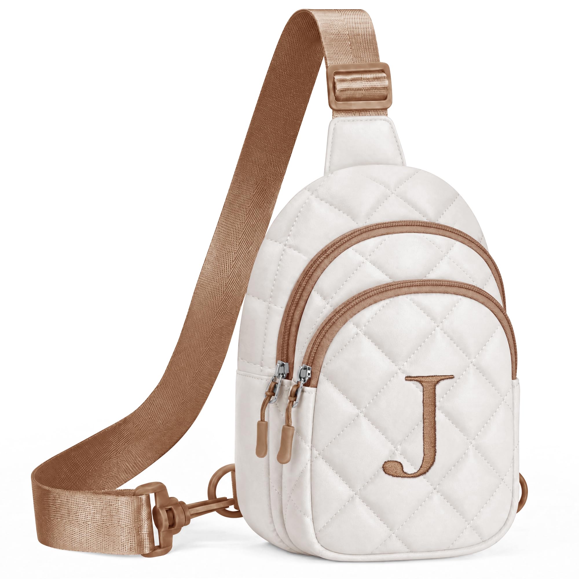 YOOLIFE Initial Sling Crossbody Bag Purse Fanny Pack for Girl Women Beige J