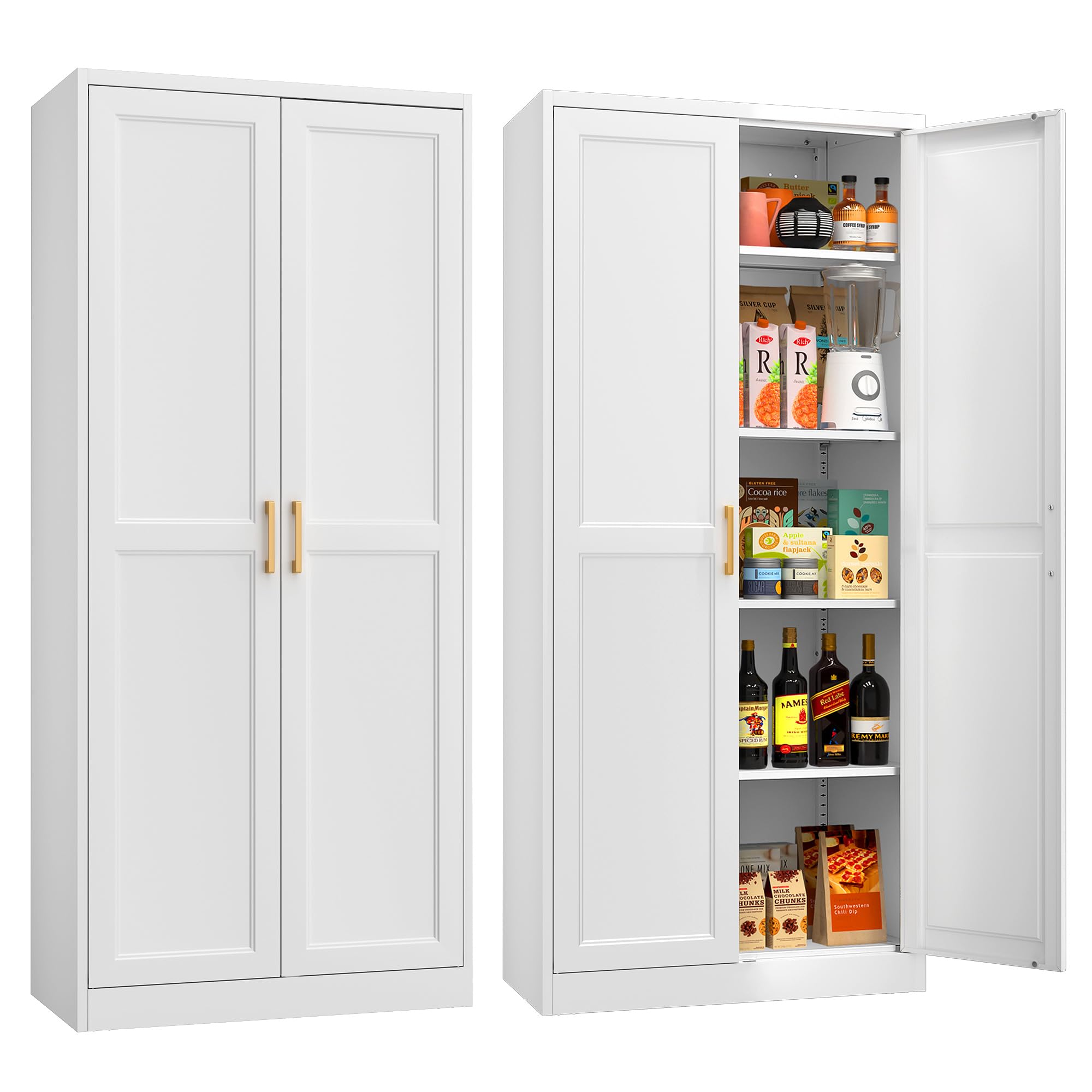 MetalMax 71"Tall Metal Kitchen Pantry Storage Cabinet with Doors& 4 Shelves | Wh
