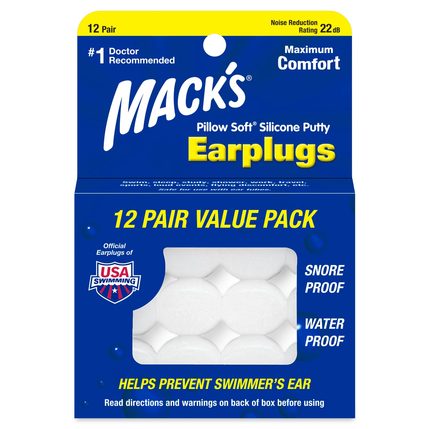 Mack's Pillow Soft Silicone Earplugs, 12 Pair – The Original Moldable Silicone P