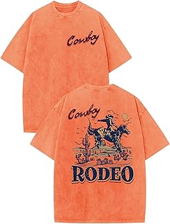 Bobeutou Western Shirts for Men Vintage Rodeo Cowboy Shirt Oversized Graphic Tees Country Concert Acid Wash T-Shirts Tops