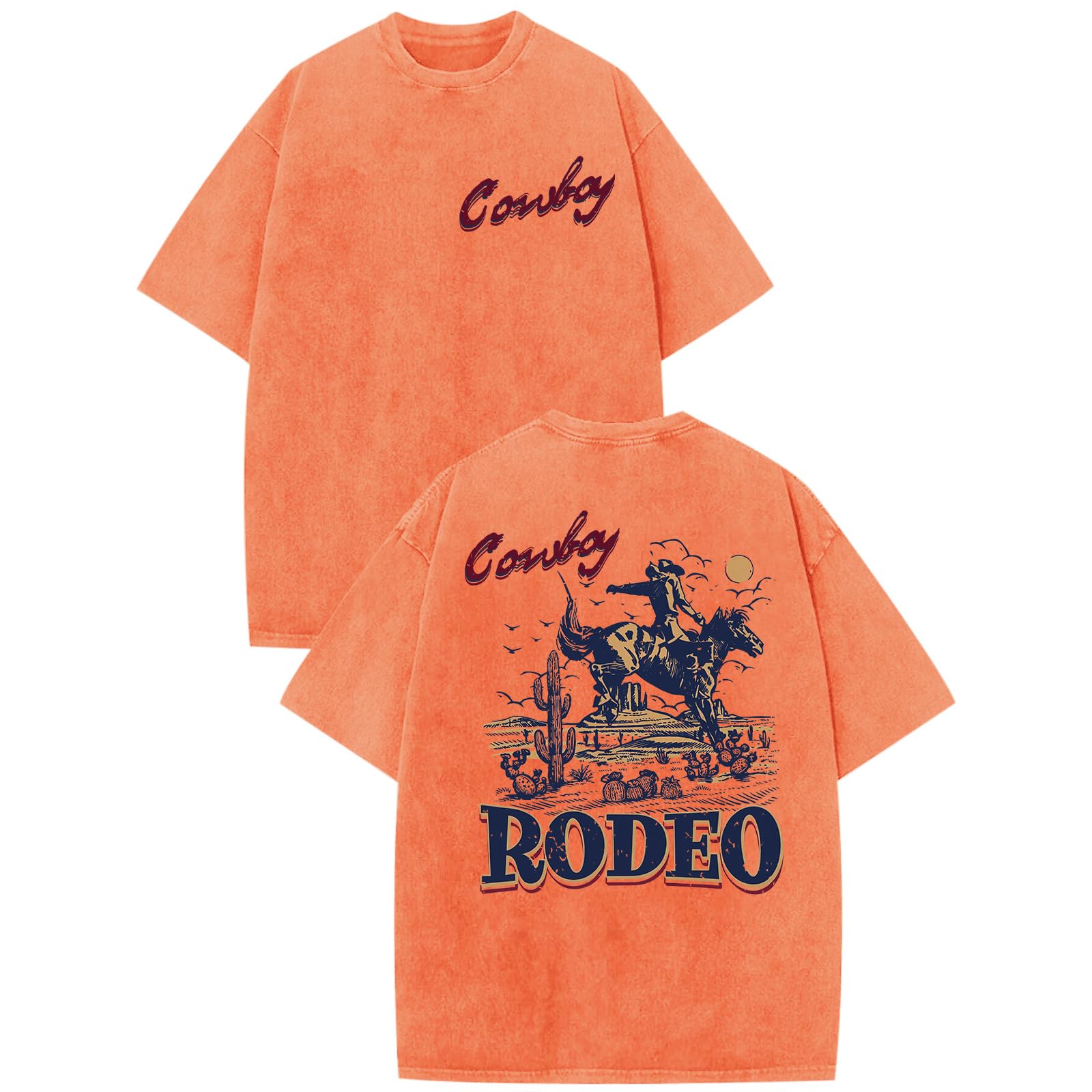 Bobeutou Western Shirts for Men Vintage Rodeo Cowboy Shirt Oversized Graphic Tee