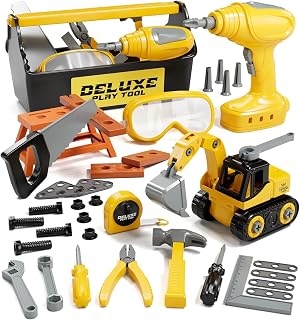Lehoo Castle Caja de Herramientas para Niños con Destornillador Eléctrico ＆ Mini Banco de Trabajo ＆ Excavadora juguete para niños, juego de rol Montessori juguete de 2 3 4 5 6 años niños niñas
