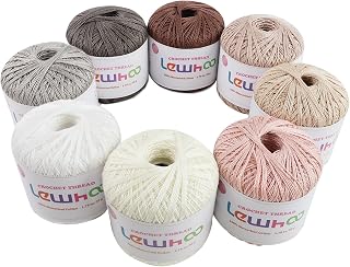 Lewhoo Crochet Thread Size 10, 8 Pearl Mercerized Cotton Crochet Yarn Ball | 50g Each Ball Lace Yarn Set for Hand Embroidery