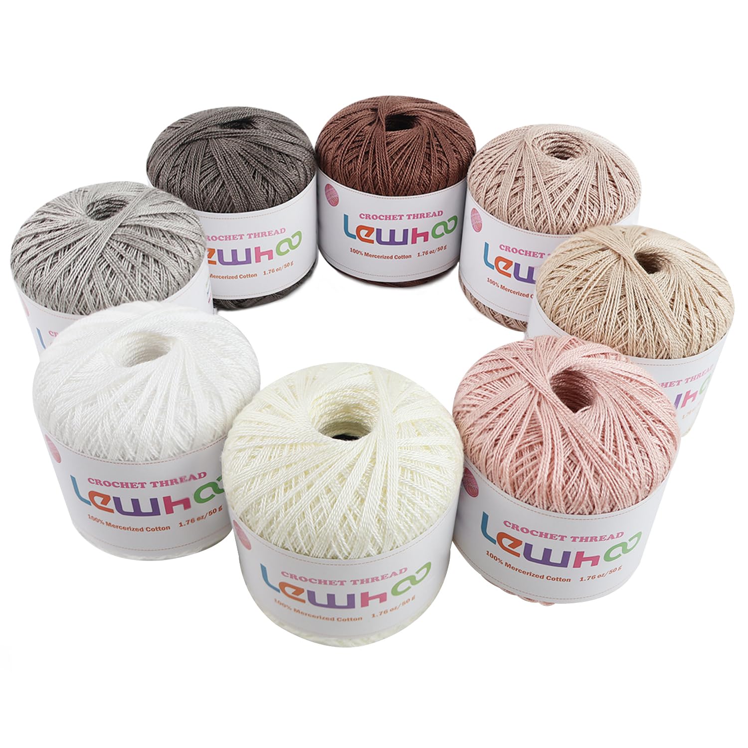 Lewhoo Crochet Thread Size 10, 8 Pearl Mercerized Cotton Crochet Yarn Ball | 50g