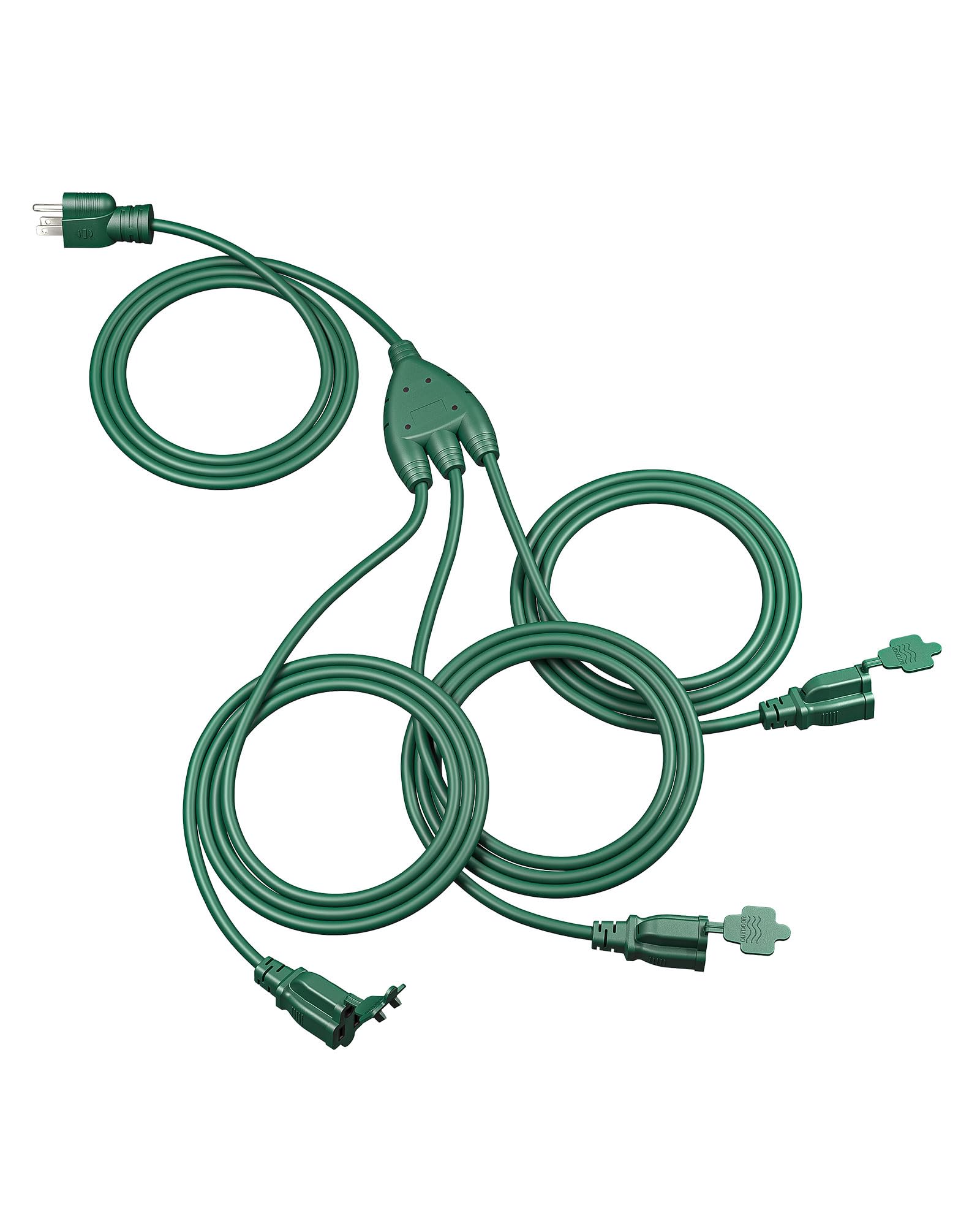 DEWENWILS 25FT (7’+6’ *3) Outdoor Extension Cord 1 to 3 Slipper Cord, Green | 16