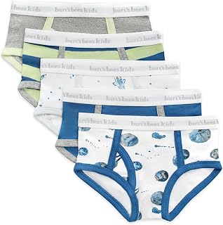 Burt's Bees Baby Boys' Organic Cotton Brief Underwear, 5-Pack | Easy, breathable toddler undies provide maximum coverage for kids on the move