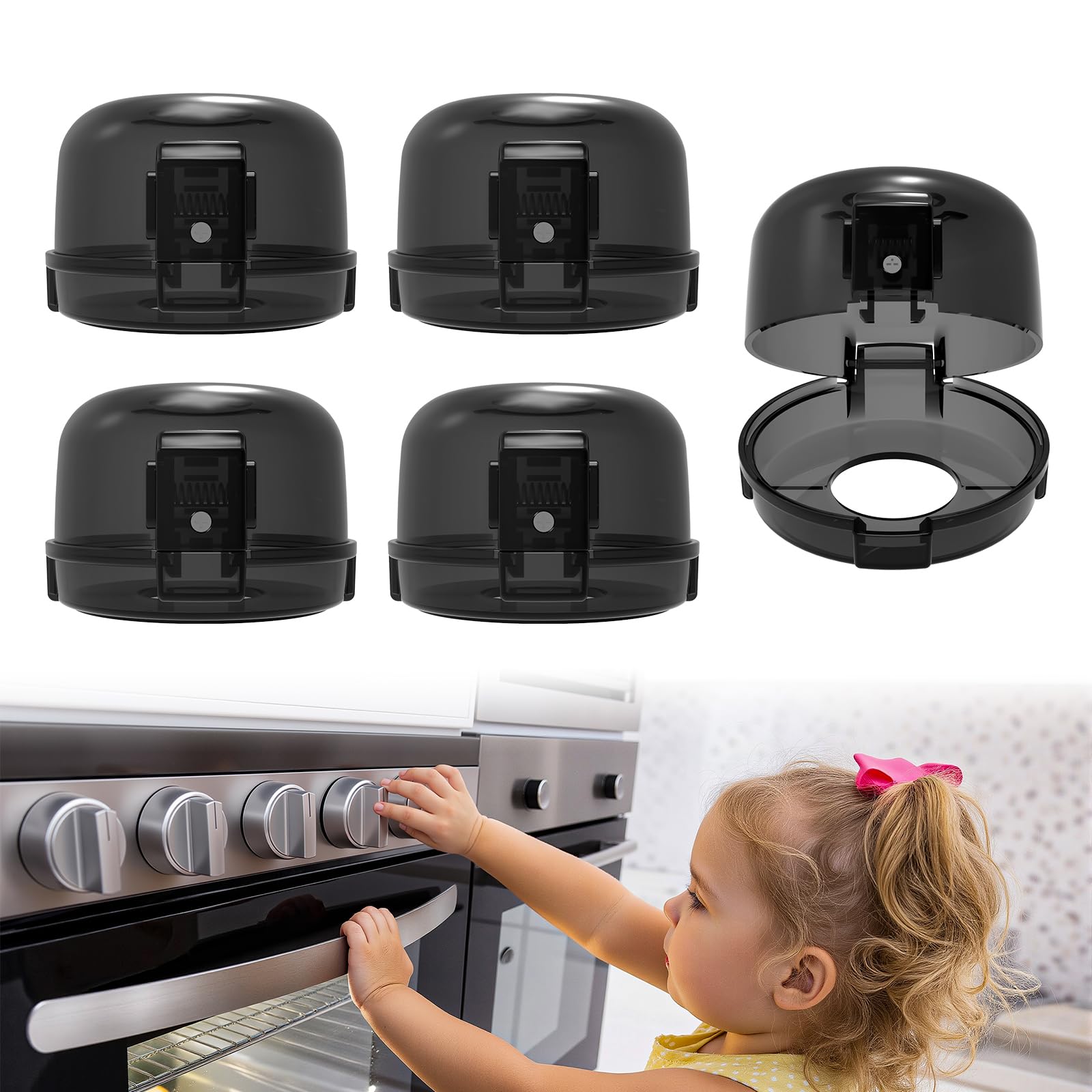 BBsecure Stove Knob Safety Covers - 5 Pack Heat Resistant Stove Knob Covers | Ov