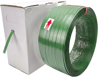 Heavy Duty Green PET Strapping Roll – Polyester Packaging Banding Coil 5/8" x 1000' x 0.035", 1400 lbs Break Strength Pallet Strap, Impact Resistant Plastic Strapping with Self-Dispensing Box