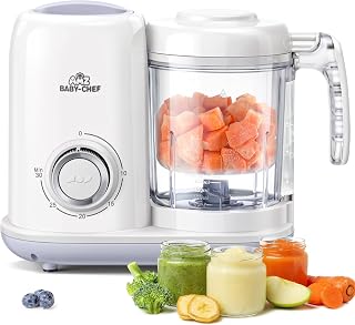AMZBabyChef Baby Food Maker Blender: 4-in-1 Steamer and Puree Processor | All-in-One, for Fresh Baby Food, Starting Solids, 6+ Months, BPA-Free, Tritan Material, Baby Shower Gifts, White