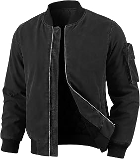 HOTIAN Winter Jacket Men's Warm Lined Jacket Bomber Jackets Winter Washed Quilted Jacket Lined Vintage Parka Outdoor Transition Jacket
