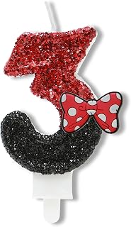 Number 3 Birthday Candle,Red Black Sequin Number Candles with Red Bow 3rd Glitter Cake Candles