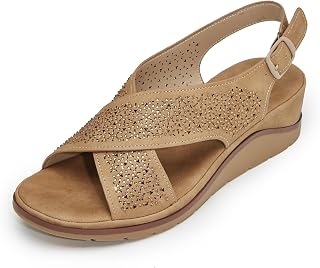 Rhinestone Slingback Wedge Sandals for Women, Open Toe Dressy